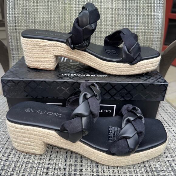City Chic NWT Roxy Platform Sandals Black Braided Size 11W  11 Wide - Picture 6 of 11